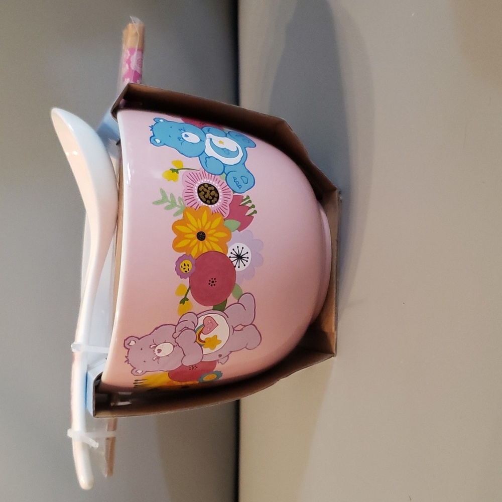 Care Bears Noodle Ramen Bowl Ceramic w/ Chopsticks and ceramic spoon NWT